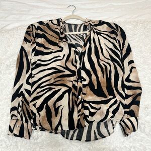 Zara Black and Tan Zebra Print Blouse